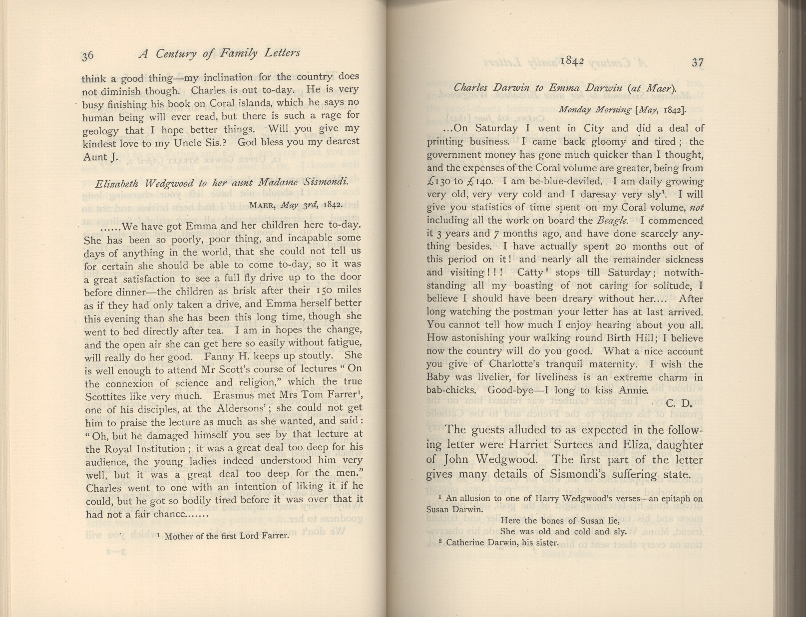 Litchfield, H. E. ed. 1904. Emma Darwin, wife of Charles Darwin. A century of family letters