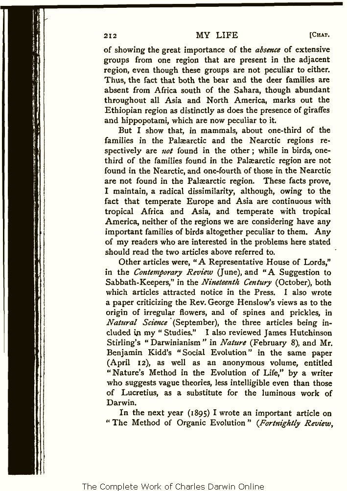 Wallace, A. R. 1905. My life: A record of events and opinions. London:  Chapman and Hall. Volume 2.