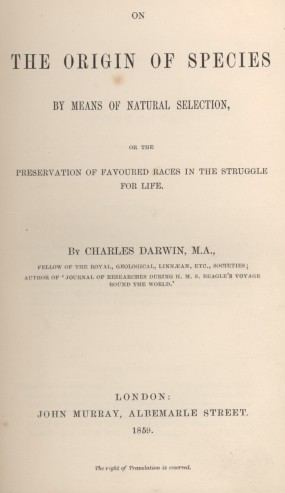 Title page to the Origin of Species