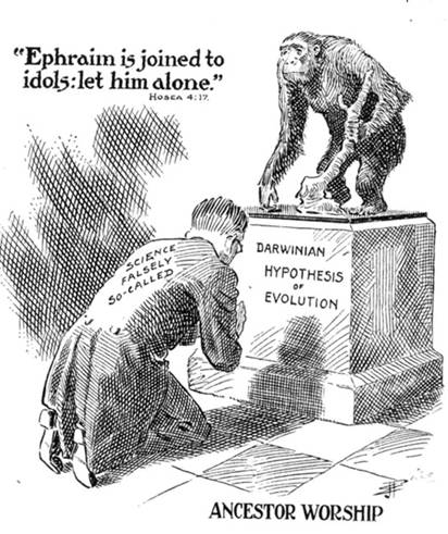 A cartoon of a person kneeling next to a statue of a monkey