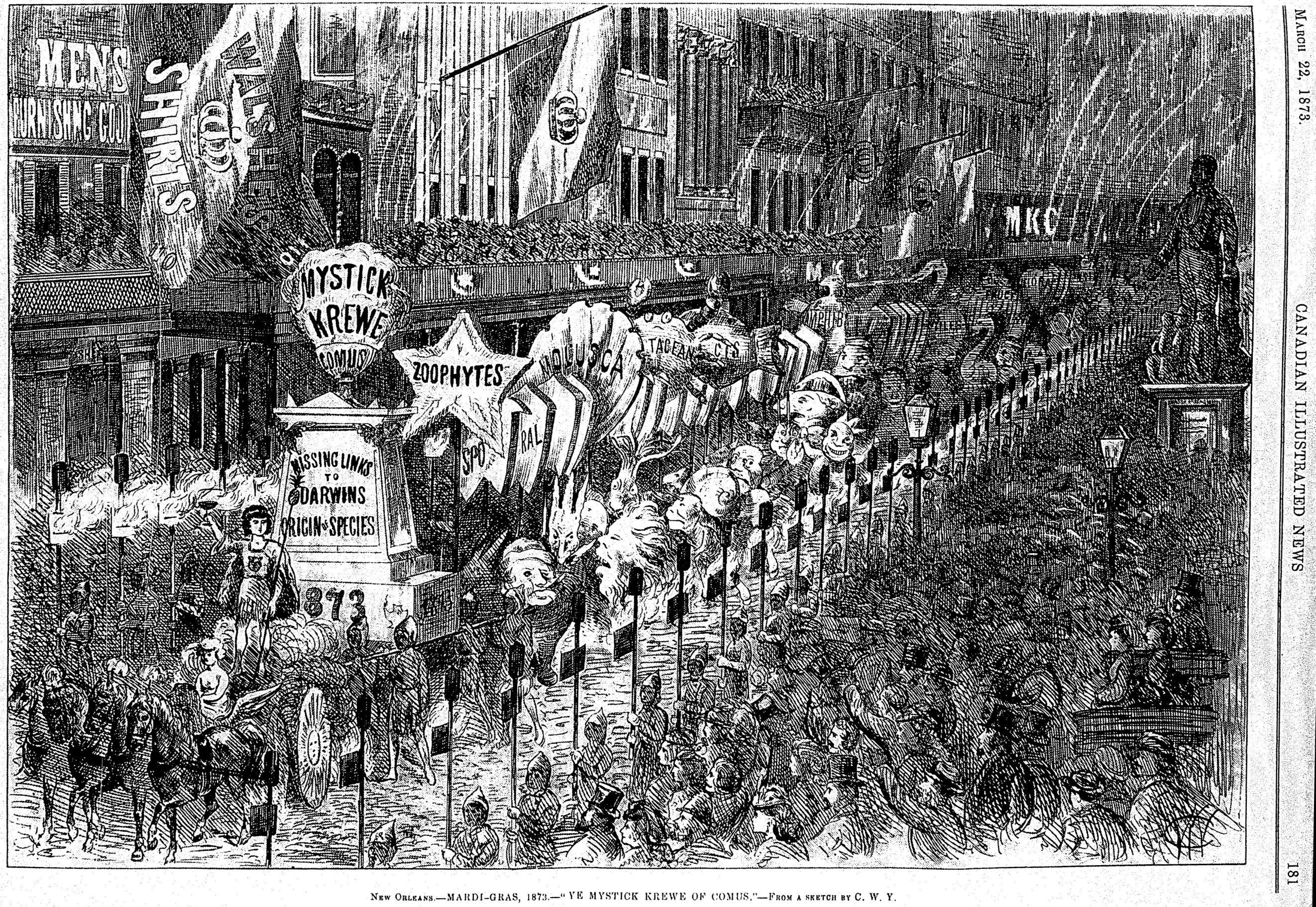 A black and white illustration of a parade