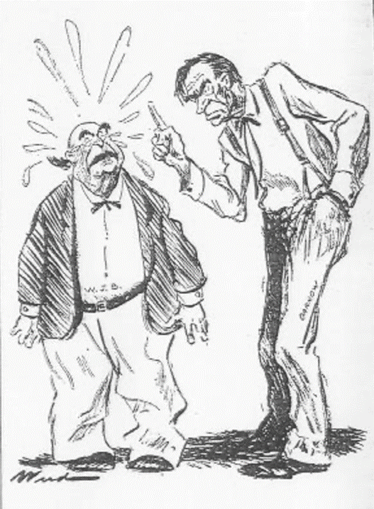 A cartoon of a person pointing at a person  