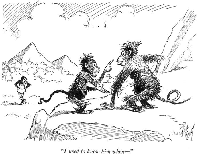 A cartoon of monkeys in a mountain