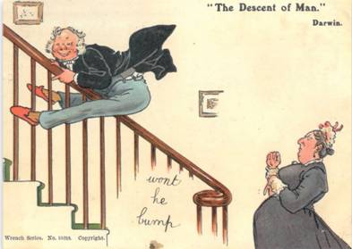 A cartoon of a person on a staircase