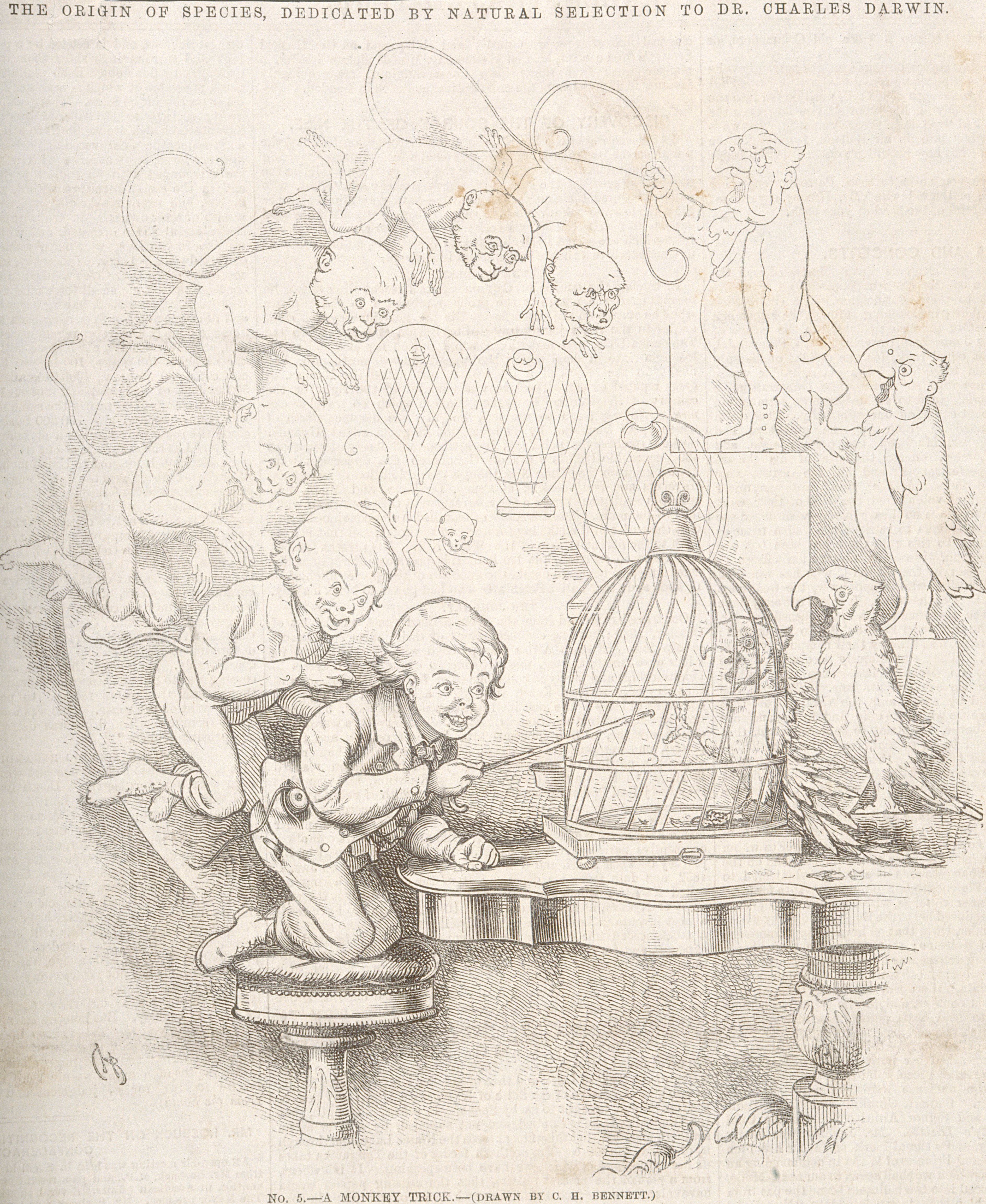 A drawing of a group of children playing with a cage