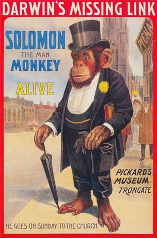 A poster of a monkey in a suit