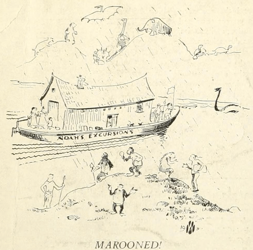 A drawing of a boat and a house  