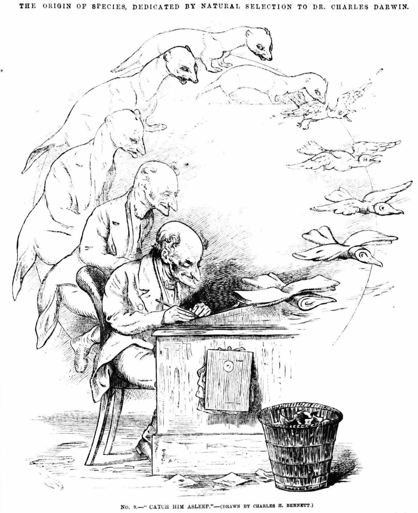 A drawing of a person sitting at a desk  