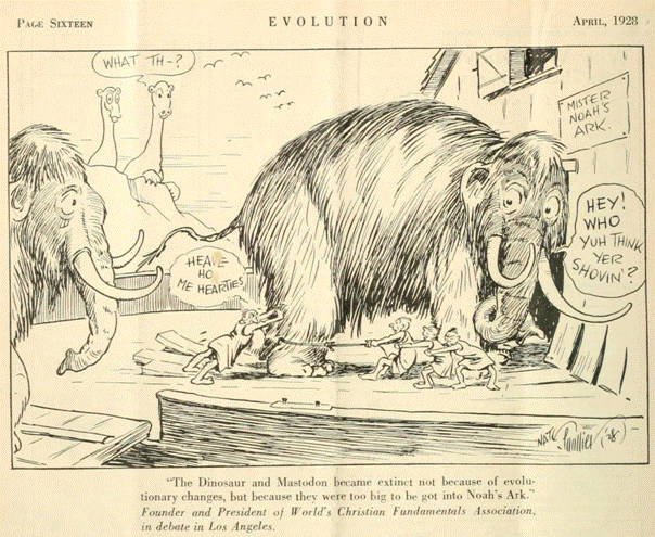 A cartoon of mammoths and other animals  