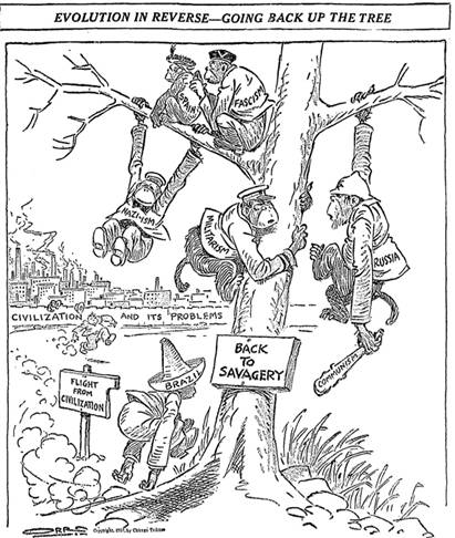 Cartoon of monkeys climbing a tree