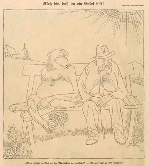 A drawing of two men sitting on a bench