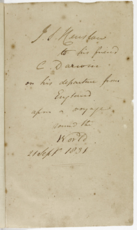 Henslow's inscription on the flyleaf of Humboldt's Personal narrative, from the Darwin Library.